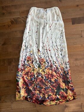 Floral Gradient Maxi Skirt - White with Yellow & Red Bloom